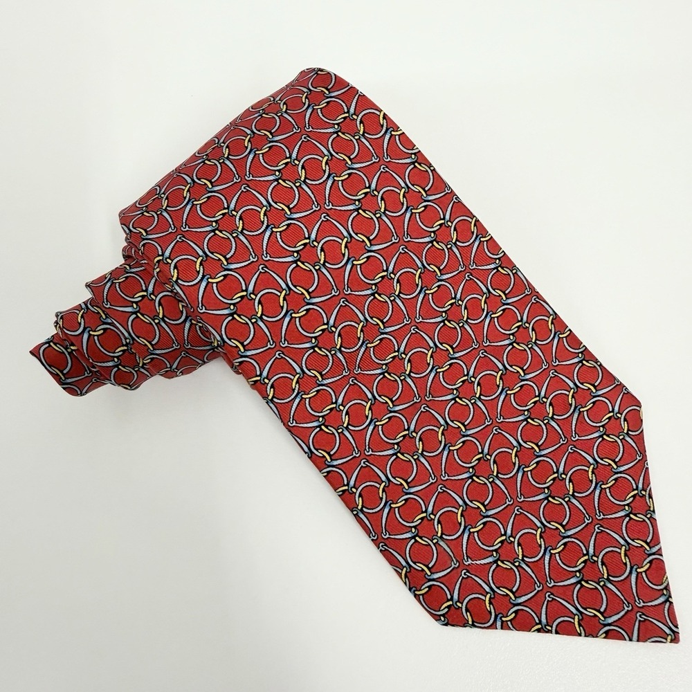 Hermes Men's Tie Equestrian Chain Links Red/Blue/Yellow 7580 SA 3.25" x 57" guc - Picture 4 of 8